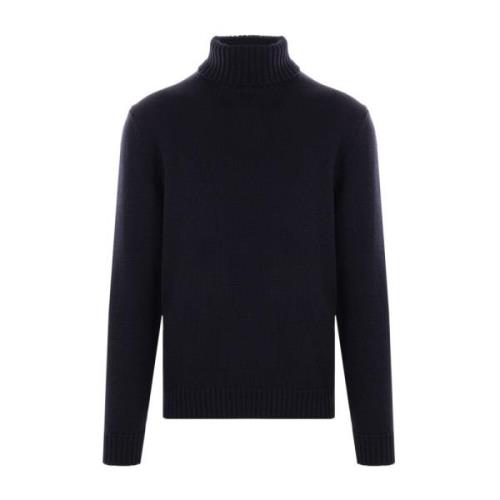 Blauwe Wol Coltrui Sweater Zanone , Blue , Heren