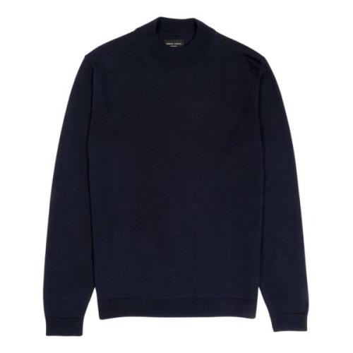 Navy Merino Wool Mockneck Sweater Roberto Collina , Blue , Heren