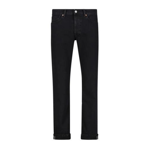 Selvedge Slim Fit Zwarte Denim Jeans Tela Genova , Black , Heren