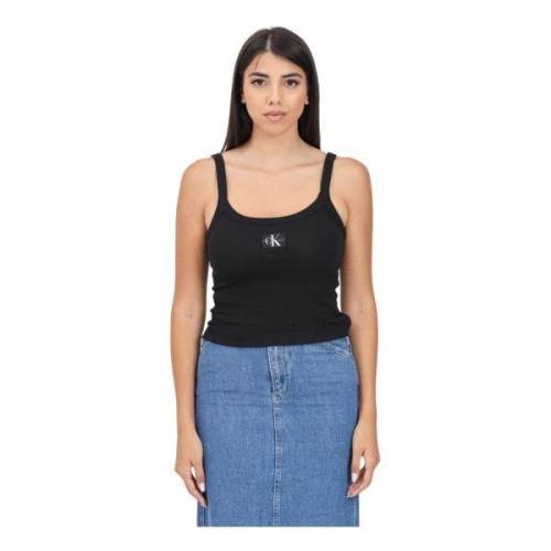 Zwart Geribbeld Tanktop Logo Patch Calvin Klein Jeans , Black , Dames