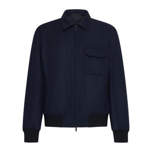 Blauwe Wol Blouson Jas Giorgio Armani , Blue , Heren