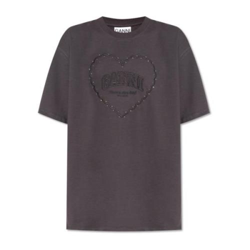 T-shirt met logo Ganni , Gray , Dames