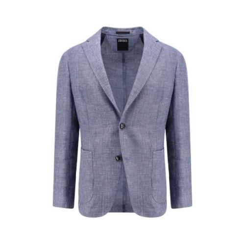 Linnen Katoenen Blazer Klassieke Revers Ermenegildo Zegna , Blue , Her...