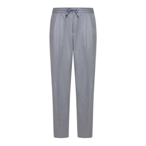 Elastische Taille Wollen Broek Grijs Brunello Cucinelli , Gray , Heren