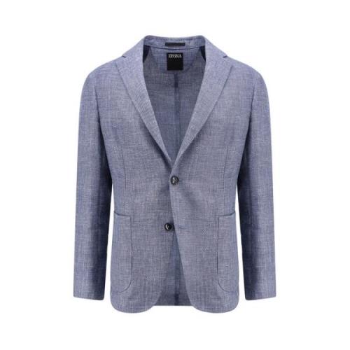 Blauwe Linnen Katoen Blazer Klassieke Stijl Ermenegildo Zegna , Blue ,...