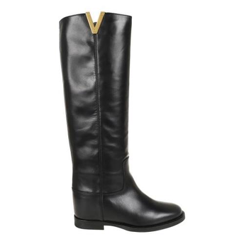 Zwarte kniehoge laars met gouden plaat Via Roma 15 , Black , Dames