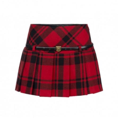 Rode Tartan Korte Rok Zwarte Riem Elisabetta Franchi , Multicolor , Da...