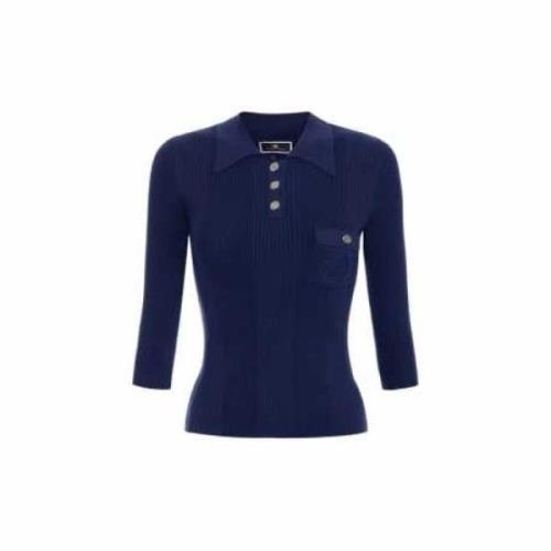 Navy Polo Shirt 3/4 Mouw Metalen Knopen Elisabetta Franchi , Blue , Da...