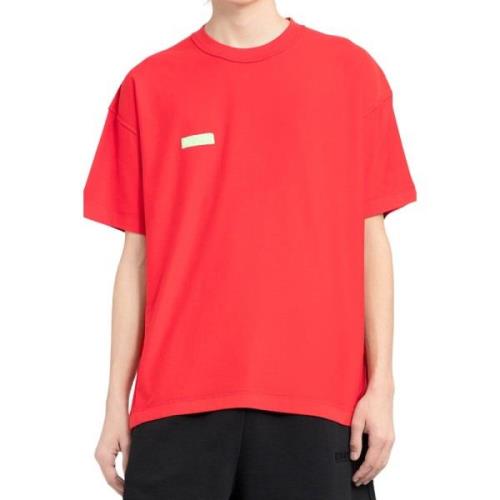 Rode Inside-Out Geborduurd Logo T-Shirt Vetements , Red , Heren