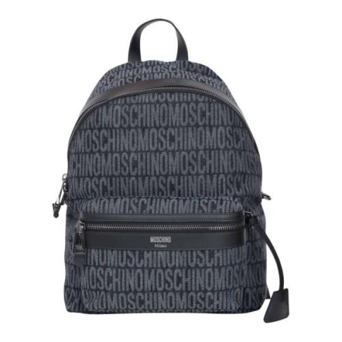 Denim rugzak met jacquard-logo Moschino , Black , Unisex