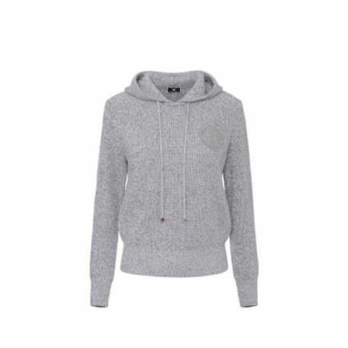 Parel Grijs Hoodie met Logo Patch Elisabetta Franchi , Gray , Dames