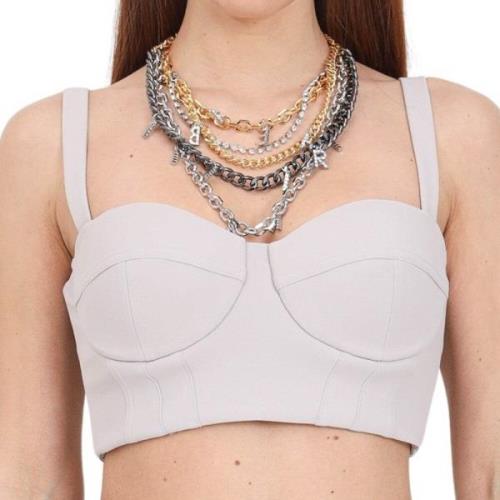 Parel Grijs Bustier Top met Ketting Elisabetta Franchi , White , Dames