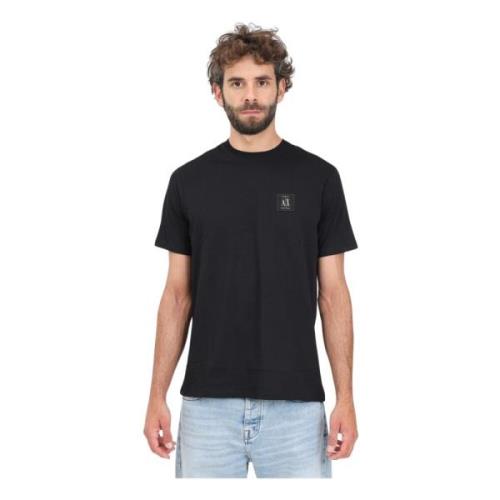 Zwarte korte mouw logo patch tee Armani Exchange , Black , Heren