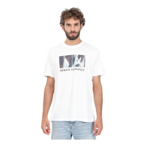 Korte mouw wit T-shirt met print Armani Exchange , Beige , Heren