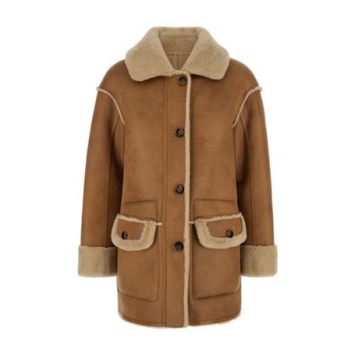 Beige Merino Look Suedette Coat Urbancode , Brown , Dames