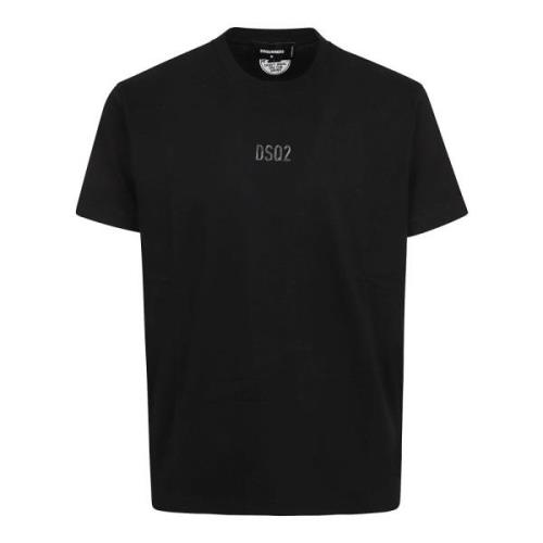 Katoenen Jersey Tee met Logo Detail Dsquared2 , Black , Heren