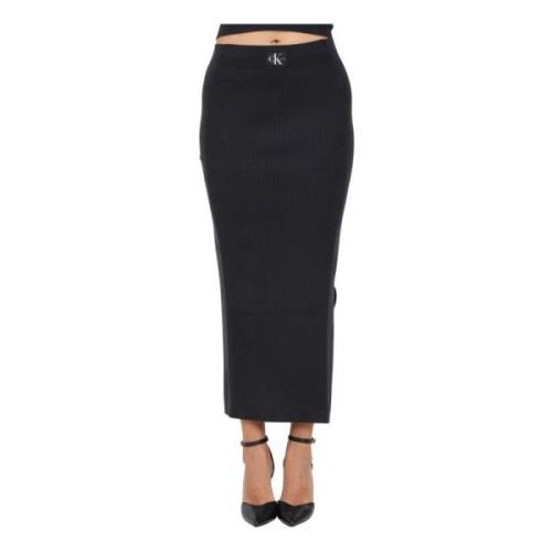 Zwarte Geribbelde Midi Rok Calvin Klein Jeans , Black , Dames