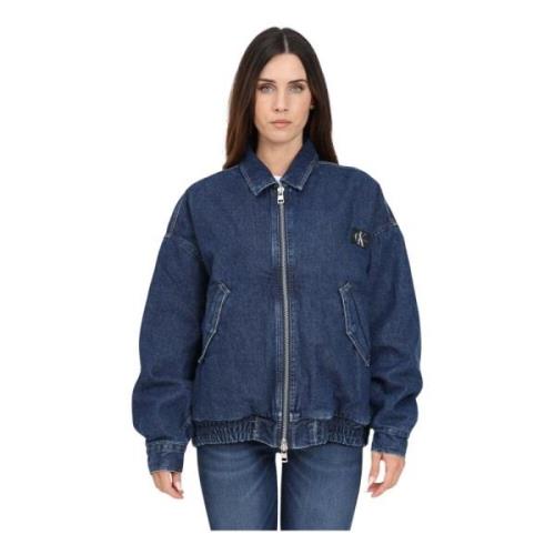 Blauwe Denim Bomberjack met Logopatch Calvin Klein Jeans , Blue , Dame...