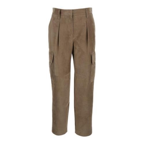 Leren Cargo Broek Beige Brunello Cucinelli , Beige , Dames