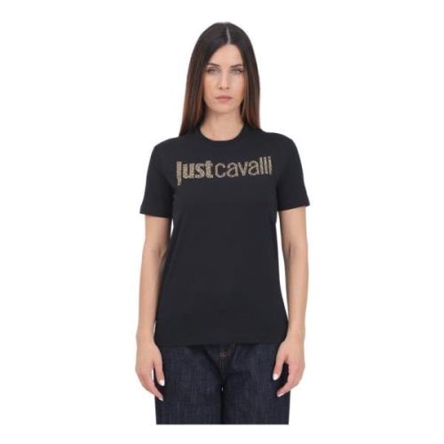 Zwart Rhinestone Logo T-shirt Just Cavalli , Black , Dames