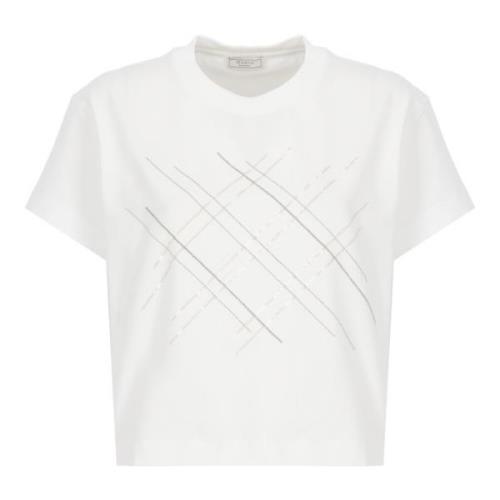 Witte Katoenen T-shirt met Ronde Hals Peserico , White , Dames