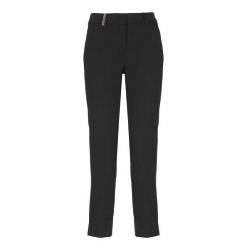 Zwarte Broek met Leren Detail Peserico , Black , Dames