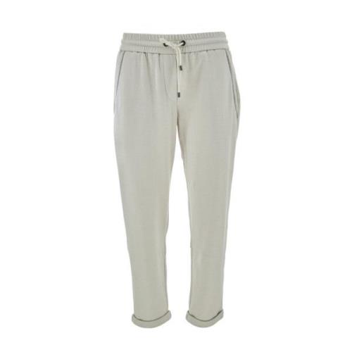 Sport Cotton Silk Beige Broek Brunello Cucinelli , Beige , Dames