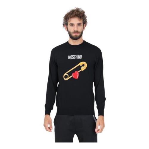 Hart Veiligheidsspeld Crewneck Sweater Moschino , Black , Heren