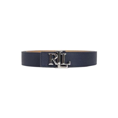 Blauw Beige Omkeerbare Riem met Monogram Plaque Ralph Lauren , Blue , ...