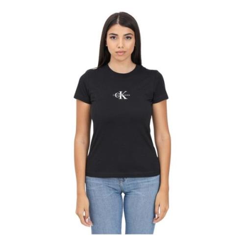 Zwart Logo Geborduurd T-shirt Calvin Klein Jeans , Black , Dames