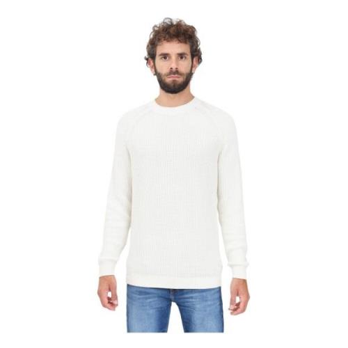 Witte Geribbelde Crewneck Sweater Calvin Klein Jeans , White , Heren