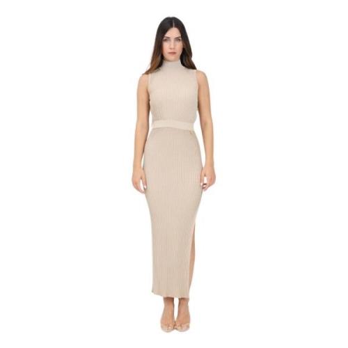 Beige Mouwloze Midi Jurk met Zijsplit Elisabetta Franchi , Beige , Dam...