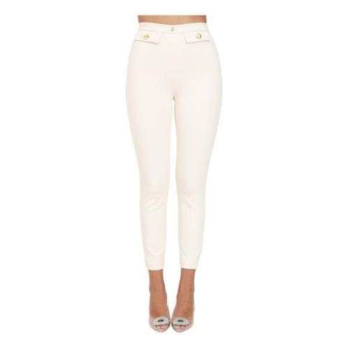 Elegante Crème Broek met Gouden Knopen Elisabetta Franchi , White , Da...