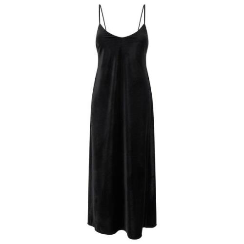 Satin Slip Jurk Zwart V-Hals Plain Units , Black , Dames