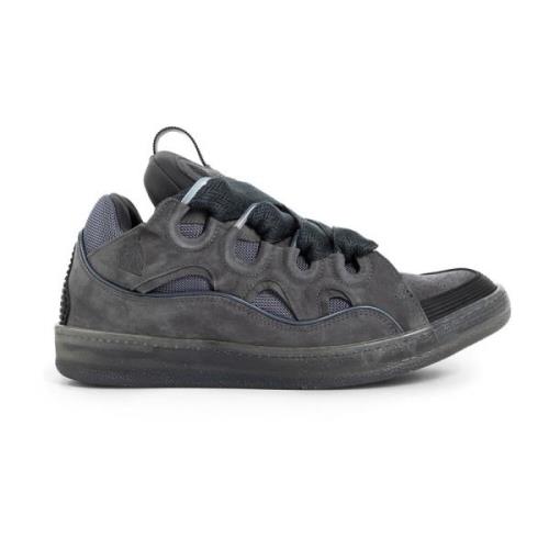 Grijze Nubuk Leren Sneakers Lanvin , Gray , Heren