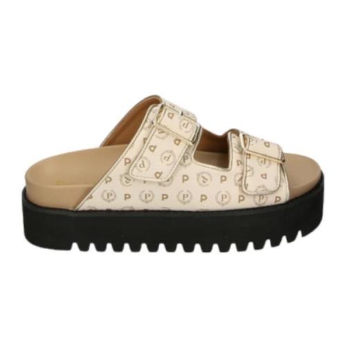 Dames Synthetisch Leren Slippers Pollini , Beige , Dames