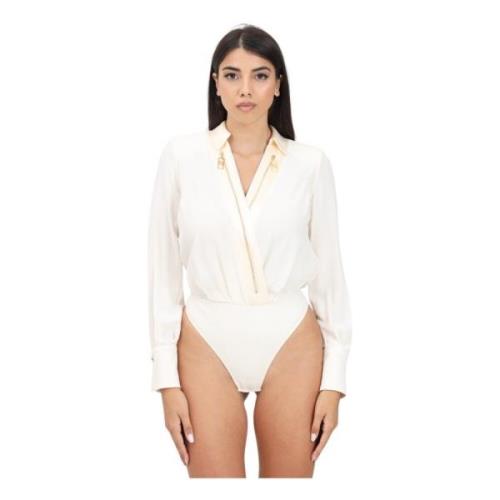 Witte Bodysuit met Hoge Satijnen Manchetten Elisabetta Franchi , White...