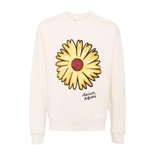 Floating Flower Crewneck Sweatshirt Maison Kitsuné , Beige , Heren