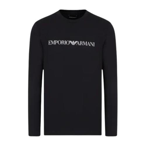 Heren Slim-Fit T-Shirt van Katoen met Lange Mouwen Emporio Armani , Bl...