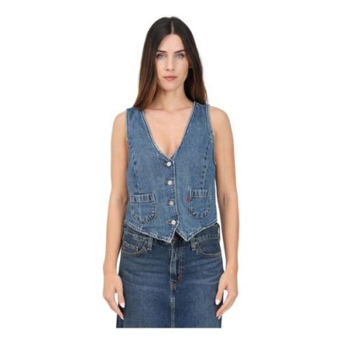 Donker Denim Maatwerk Vest Levi's , Blue , Dames