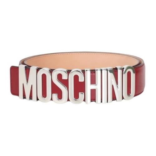 Rode Leren Riem Logo Gesp Moschino , Red , Unisex