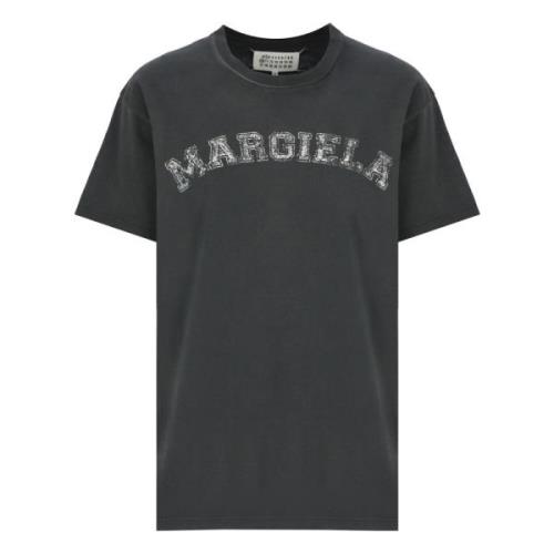 Zwart T-shirt met Contrasterende Print Maison Margiela , Black , Dames