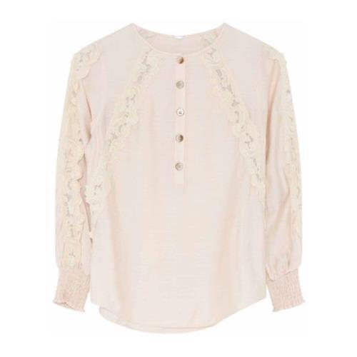 Feminine Shirt Blouse met Pofmouwen Gustav , Beige , Dames