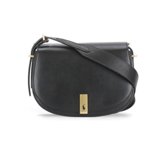 Zwarte Leren Schoudertas Vrouw Ralph Lauren , Black , Dames