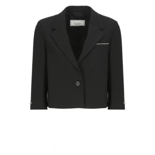 Zwarte single-breasted blazer met pieklapel Peserico , Black , Dames