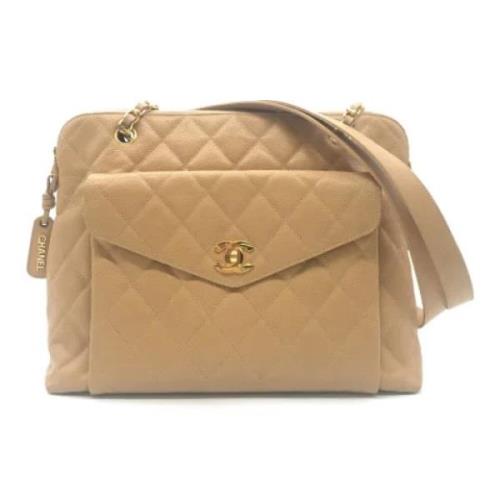 Pre-owned Leather handbags Chanel Vintage , Beige , Dames