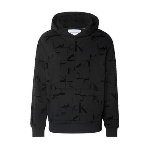 Zwarte Logo Hoodie Trui Calvin Klein , Black , Heren