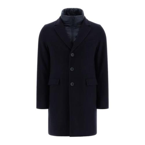 Diagonal Wool Coat Herno , Blue , Heren