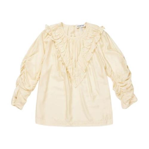 Elegante zijden blouse met ruchedetails Munthe , Beige , Dames