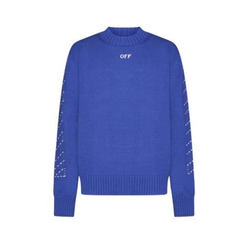 Blauwe Gebreide Crew Sweater Off White , Blue , Heren